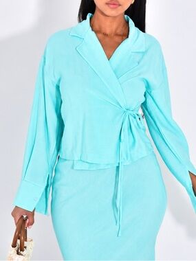 Women's Wrap Top & Skirt Set - Aqua